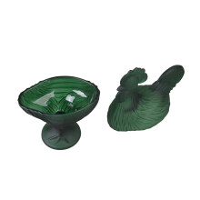 Artistic Glass Rooster Shape Candy Dish With Lid-frosted green