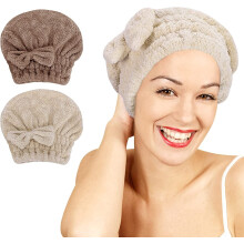 Mikrofaser-Haarturban-Handtuch-Set – 2 Stück, Kaffee & Braun