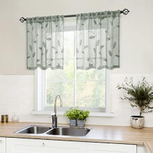 Sage Green Sheer Curtains 30 x 24 in, 2 Panels, Embroidered