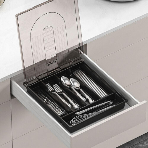 Plateau de rangement pour couverts avec couvercle – 5 compartiments PP+TPR 2