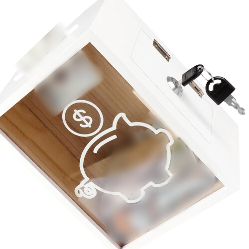 Solid Wood Savings Box With Safety Lock System-White