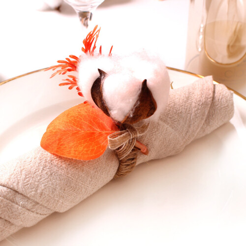 Artificial Flower Napkin Ring Orange Cotton Hemp 2