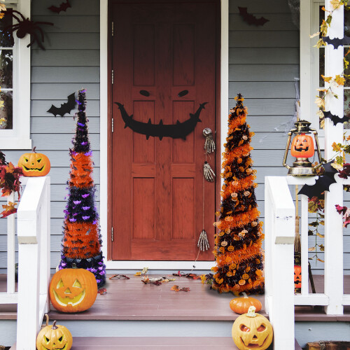 5ft Plastic Halloween Christmas Tree with Bat & Pumpkin 1