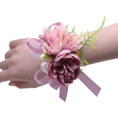 Silkehåndledsblomst med pæon og bånd 1012 cm