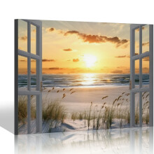 Beach Window Canvas Art – Tropical Sunrise Seascape