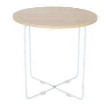 Scandinavian Side Table, Light Wood & White Metal
