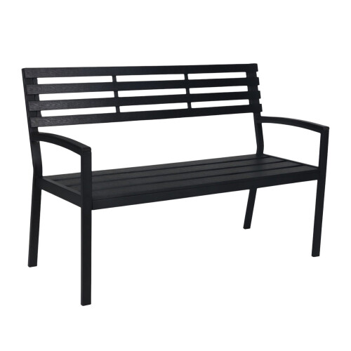Banco de jardim para exterior, em WPC e metal, resistente às intempéries.