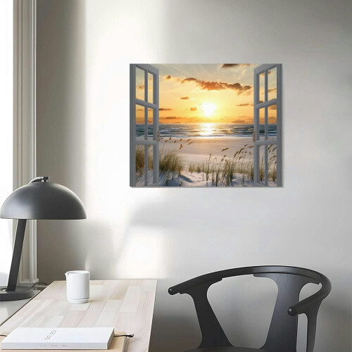 Beach Window Canvas Art – Tropical Sunrise Seascape 2