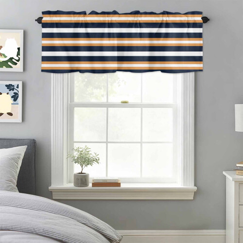 Orange Black White Stripe Valance 54x18in Polyester Rod 2