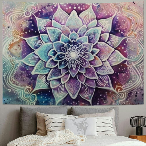 Mandala Tapestry Wall Hanging - Purple Grey Boho Design, 1