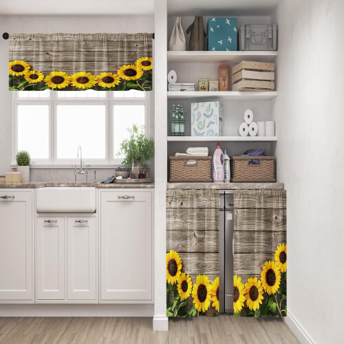Sunflower Kitchen Curtain Set – Polyester Valance & 1