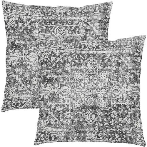 Set di federe boho nere e grigie, 45x45 cm, in cotone e lino.