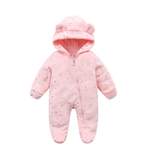 Macacão de lã polar para bebê com capuz de urso, rosa, 9 a 12 meses. 1