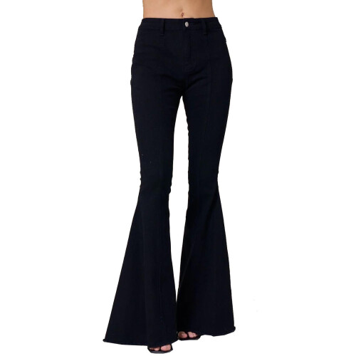 Calça jeans feminina flare com apliques de estrelas 1