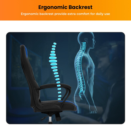 Gaming Chair Heavy Duty PU Leather Adjustable Blue 2