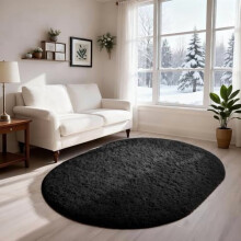 Black oval shag rug 3x5 feet non-slip fluffy soft