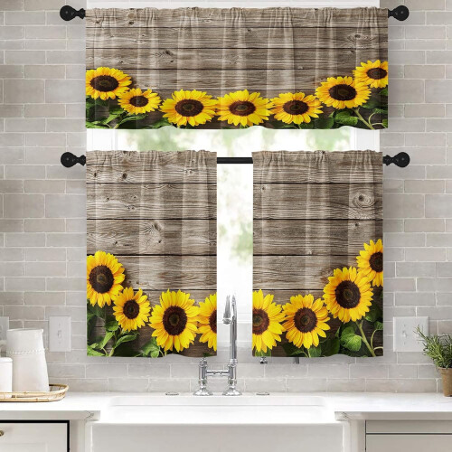 Sunflower Kitchen Curtain Set – Polyester Valance &