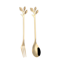 8Pcs Creative Golden Leaf Shape Stainless Steel Spoon and Forks