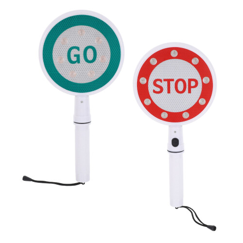 2Pcs White Plastic Stop Signs with Flashing Lights for Traffic Control
