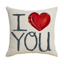 Fodere per cuscini in lino 18x18 cm, set da 2, con motivo a cuore rosso