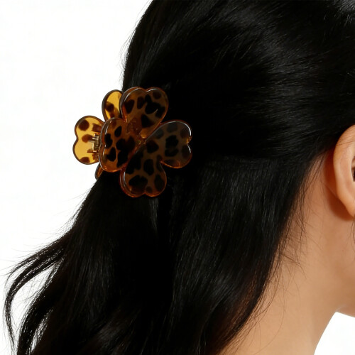 Magnetic Hair Grip Clip Four-leaf Grass Avoid-leopard brown 2