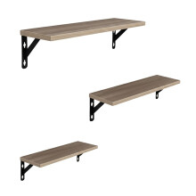 Wall Shelves Set, 3 Sizes, Wood and Steel