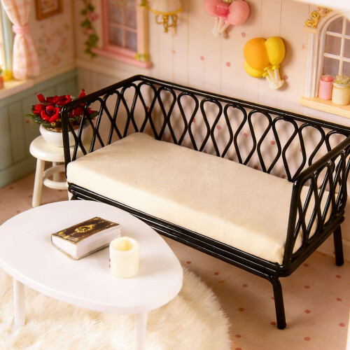 Realistic Couch Model Figure 1/12 Doll House-black sofa 2