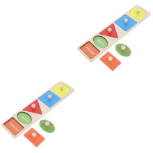 2Sets Jumbo Knob Wooden Puzzles Toddler Baby Toys Colorful Shapes