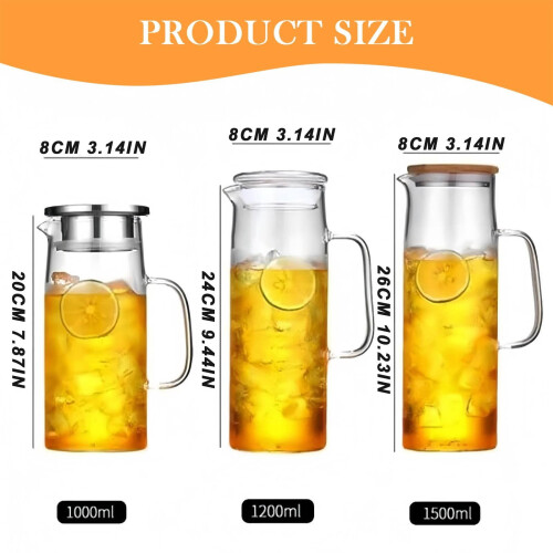 Glass Pitcher with Lid and Handle, 1.2L Borosilicate 2