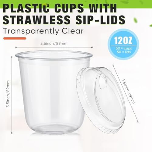 50pcs Clear 12oz PET Coffee Cups with Sip Lids 2