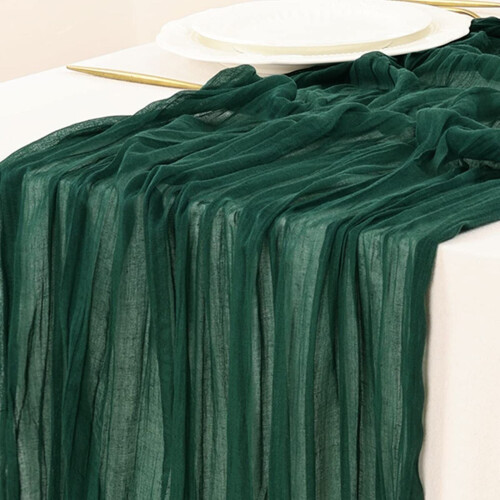 Cheesecloth Table Runner Boho Rustic Green 35" x 120" 1