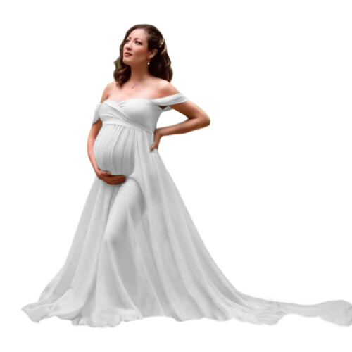 Comfortable Pregnancy Photo Gown Machine Washable-White L