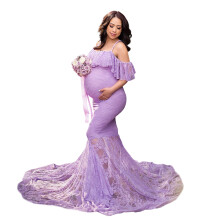 Formal Maternity Dress Breathable Acrylic Lace with-Purple M