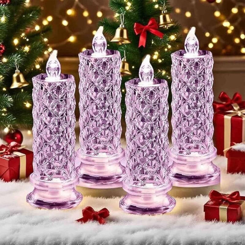 Candele LED Crystal Rose Shadow, confezione da 4, colore viola