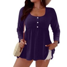 fashionable color button versatile women's-Purple XXXL