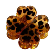 Magnetic Hair Grip Clip Four-leaf Grass Avoid-leopard brown