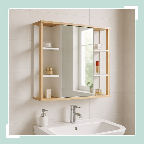Bathroom Mirror Cabinet, Wall-Mounted Storage 1