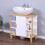 Mobiletto per lavabo da bagno, MDF bianco e bambù, ripiani e anta 3