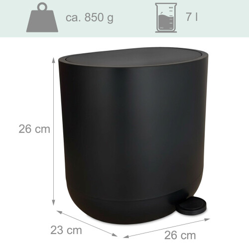 Soft-Close Bathroom Pedal Bin, 7L, Plastic 2