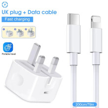 20W USB-C Fast Charger Plug & 2M Lightning Cable - Compatible with iPhone 14 13 12 11 Pro Max 8 7 6 6s Plus