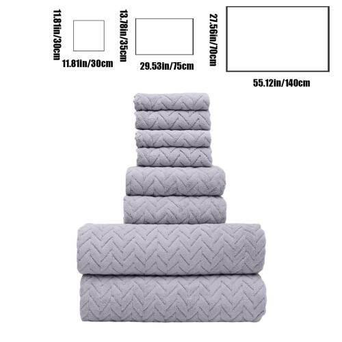 8-Piece Cotton Bath Towel Set: 4 Square + 2 Bath + 2 2