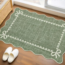 Scalloped Bow Rug Green 2x3 ft Non-Slip Low-Pile