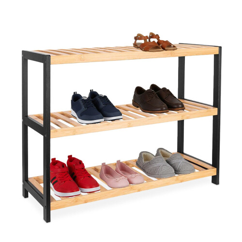 Bamboo Shoe Rack, Space-Saving, Holds 9 Pairs