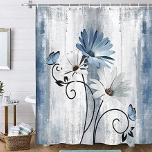 Dusjforheng i polyester med blomstermønster, 70x70