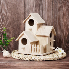 Wooden Birdhouse with Dual Entry and Decorative Fence
