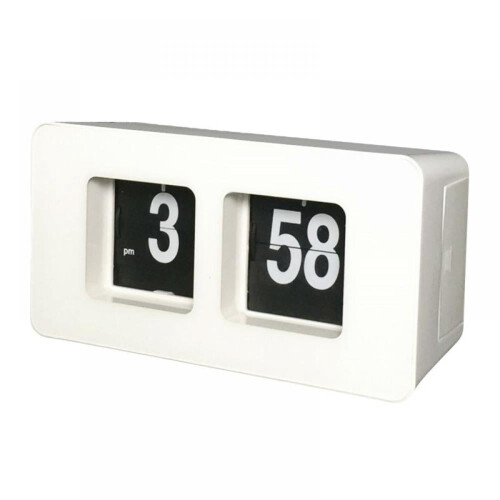 Retro Auto Flip Alarm Clock – White, Battery Powered