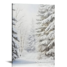Póster de lienzo con estampado de pinos y bosque nevado para pared