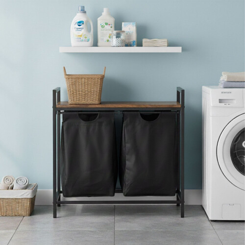 Laundry Sorter with 2 Removable Bags and Shelf 1