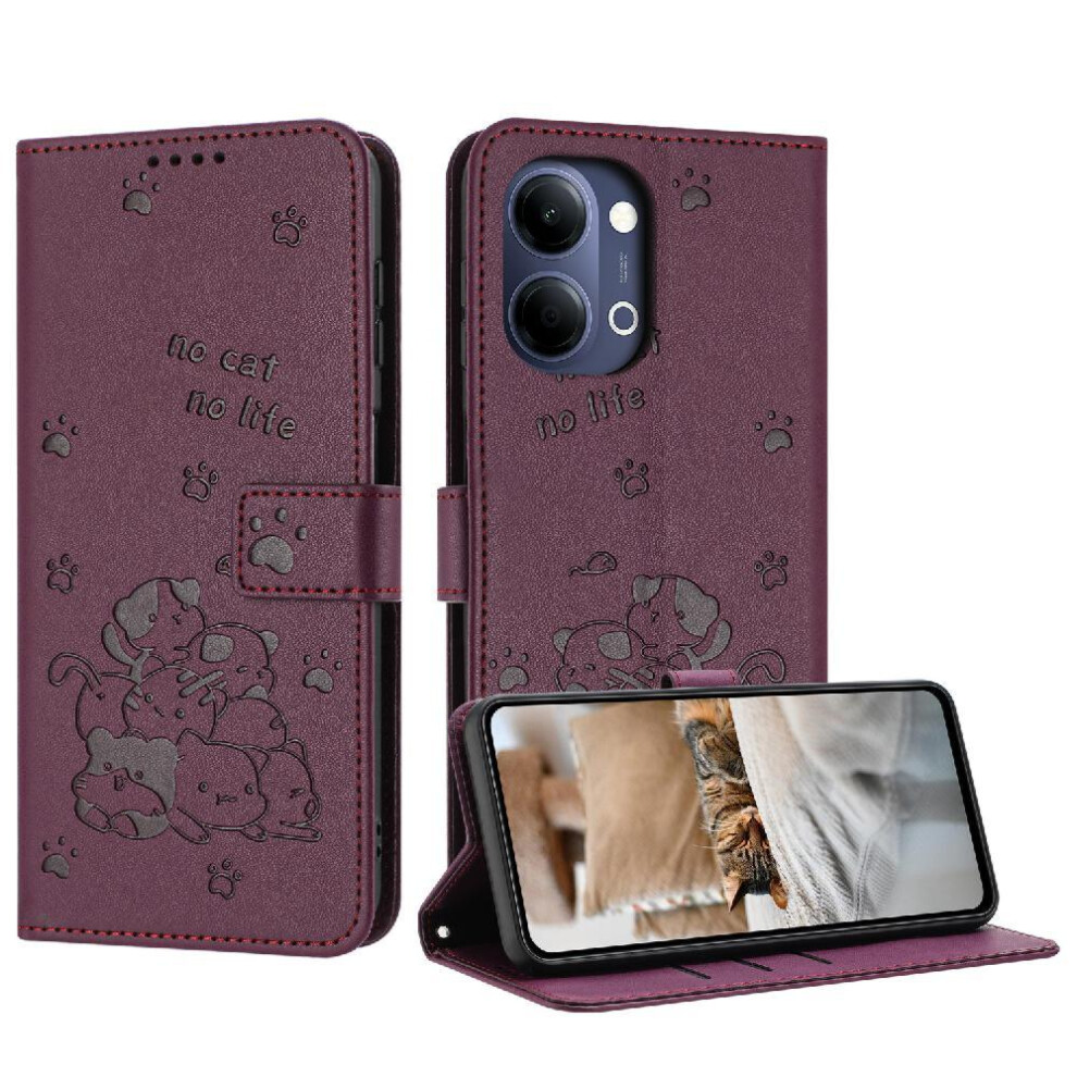 Flip Case For Vivo Y05 4G Card Holder Kickstand Leather Wallet Pu Leather Cute Cat 764563812202