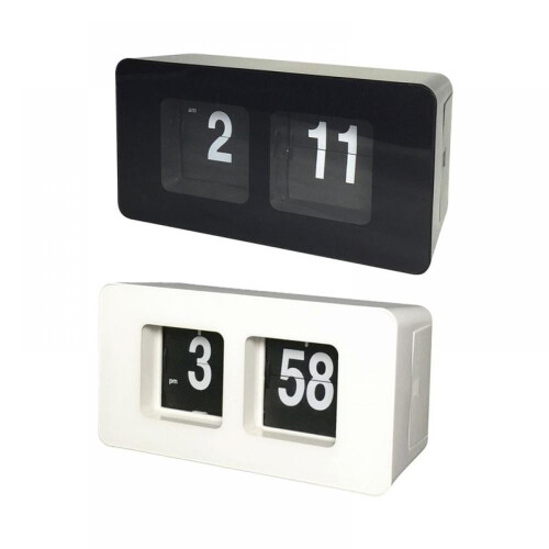 Retro Auto Flip Alarm Clock – White, Battery Powered 2